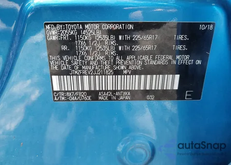 2018 Toyota Rav4 Le из США, поврежденный, VIN JTMZFREV2JJ211825